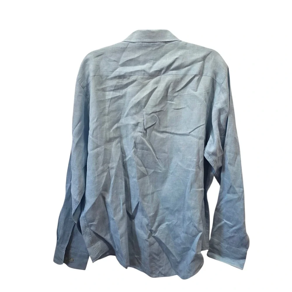 Banana Republic Mens Medium 100% Linen Button Up Shirt Blue Long Sleeve Casual
